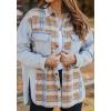 imagechouyatou Womens Boyfriend Button Down Plaid Print Spliced Denim Shirt Jacket ShacketBlue