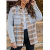 imagechouyatou Womens Boyfriend Button Down Plaid Print Spliced Denim Shirt Jacket ShacketBlue