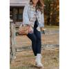 imagechouyatou Womens Boyfriend Button Down Plaid Print Spliced Denim Shirt Jacket ShacketBlue