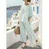 imagechouyatou Womens Cotton 2 Piece Striped Outfits 34 Sleeve Shirt and Wide Leg Pant Matching Sets LoungewearGreen
