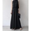 imagechouyatou Womens Satin Silky Wide Leg Culotte Pants High Elastic Waist Party Dress Casual Palazzo PantsBlack
