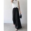 imagechouyatou Womens Satin Silky Wide Leg Culotte Pants High Elastic Waist Party Dress Casual Palazzo PantsBlack