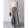 imagechouyatou Womens Satin Silky Wide Leg Culotte Pants High Elastic Waist Party Dress Casual Palazzo PantsGray