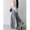 imagechouyatou Womens Satin Silky Wide Leg Culotte Pants High Elastic Waist Party Dress Casual Palazzo PantsGray
