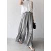 imagechouyatou Womens Satin Silky Wide Leg Culotte Pants High Elastic Waist Party Dress Casual Palazzo PantsGray