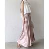 imagechouyatou Womens Satin Silky Wide Leg Culotte Pants High Elastic Waist Party Dress Casual Palazzo PantsPink