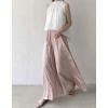 imagechouyatou Womens Satin Silky Wide Leg Culotte Pants High Elastic Waist Party Dress Casual Palazzo PantsPink