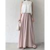 imagechouyatou Womens Satin Silky Wide Leg Culotte Pants High Elastic Waist Party Dress Casual Palazzo PantsPink