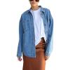 imagechouyatou Womens Boyfriend Button Down Denim Jacke Shacket Loose Casual Lightweight Jean Shirt JacketBlue