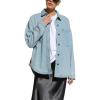 imagechouyatou Womens Boyfriend Button Down Denim Jacke Shacket Loose Casual Lightweight Jean Shirt JacketLight Blue