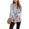 imagechouyatou Womens Boyfriend Button Down Plaid Print Spliced Denim Shirt Jacket ShacketBlue
