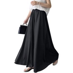 imagechouyatou Womens Satin Silky Wide Leg Culotte Pants High Elastic Waist Party Dress Casual Palazzo PantsBlack