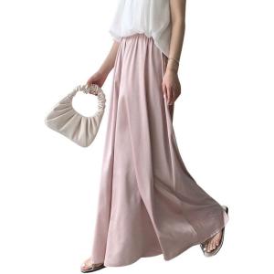 imagechouyatou Womens Satin Silky Wide Leg Culotte Pants High Elastic Waist Party Dress Casual Palazzo PantsPink