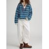 imagechouyatou Womens Casual VNeck Striped Sweater Long Sleeve Knitted Pullover Oversized Fall Jumper TopsBlue