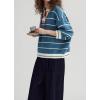imagechouyatou Womens Casual VNeck Striped Sweater Long Sleeve Knitted Pullover Oversized Fall Jumper TopsBlue