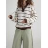 imagechouyatou Womens Casual VNeck Striped Sweater Long Sleeve Knitted Pullover Oversized Fall Jumper TopsBrown White