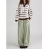 imagechouyatou Womens Casual VNeck Striped Sweater Long Sleeve Knitted Pullover Oversized Fall Jumper TopsBrown White