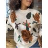 imagechouyatou Womens Fall Floral Pullover Sweater Tops Crewneck Winter Casual Graphic Chunky Knit SweaterOffwhite