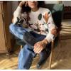 imagechouyatou Womens Fall Floral Pullover Sweater Tops Crewneck Winter Casual Graphic Chunky Knit SweaterOffwhite