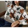 imagechouyatou Womens Fall Floral Pullover Sweater Tops Crewneck Winter Casual Graphic Chunky Knit SweaterOffwhite
