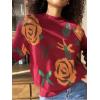 imagechouyatou Womens Fall Floral Pullover Sweater Tops Crewneck Winter Casual Graphic Chunky Knit SweaterRed