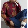 imagechouyatou Womens Fall Floral Pullover Sweater Tops Crewneck Winter Casual Graphic Chunky Knit SweaterRed