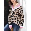 imagechouyatou Womens Fall Winter Long Sleeve Loose Leopard Floral Sweater V Neck Rib Knit Pullover SweaterLight Brown