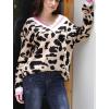 imagechouyatou Womens Fall Winter Long Sleeve Loose Leopard Floral Sweater V Neck Rib Knit Pullover SweaterLight Brown