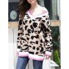 imagechouyatou Womens Fall Winter Long Sleeve Loose Leopard Floral Sweater V Neck Rib Knit Pullover SweaterLight Brown