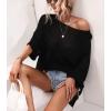 imagechouyatou Womens Oversized Short Sleeve Crochet Sweater Tops Beach Cover Up Summer TShirtBlack