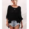 imagechouyatou Womens Oversized Short Sleeve Crochet Sweater Tops Beach Cover Up Summer TShirtBlack