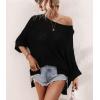 imagechouyatou Womens Oversized Short Sleeve Crochet Sweater Tops Beach Cover Up Summer TShirtBlack