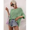 imagechouyatou Womens Oversized Short Sleeve Crochet Sweater Tops Beach Cover Up Summer TShirtGreen