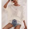 imagechouyatou Womens Oversized Short Sleeve Crochet Sweater Tops Beach Cover Up Summer TShirtWhite