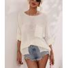 imagechouyatou Womens Oversized Short Sleeve Crochet Sweater Tops Beach Cover Up Summer TShirtWhite