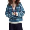 imagechouyatou Womens Casual VNeck Striped Sweater Long Sleeve Knitted Pullover Oversized Fall Jumper TopsBlue