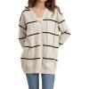 imagechouyatou Womens Vintage Plaid Button Down Cardigans Color Block V Neck Knit Cardigan Sweater Jacket CoatApricot