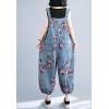 imagechouyatou Womens Adjustable Strap Wide Leg Denim Overall Floral Boho Jean Bib Jumpsuits with PocketsBlue
