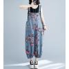 imagechouyatou Womens Adjustable Strap Wide Leg Denim Overall Floral Boho Jean Bib Jumpsuits with PocketsBlue