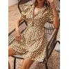 imagechouyatou Womens Boho Floral Printed Button Up Jumpsuit Puffy Short Sleeve Wide Leg Romper ShortsCoffee