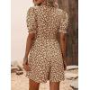imagechouyatou Womens Boho Floral Printed Button Up Jumpsuit Puffy Short Sleeve Wide Leg Romper ShortsCoffee