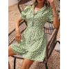imagechouyatou Womens Boho Floral Printed Button Up Jumpsuit Puffy Short Sleeve Wide Leg Romper ShortsGreen