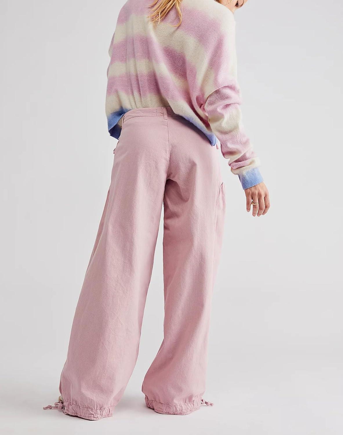 imagechouyatou Womens Boyfriend Baggy Lotus Jeans Y2k Barrel Jeans Drawstring Bottom Wide Leg Pleated Denim PantsPink