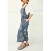 imagechouyatou Women 2025 Baggy Floral Denim Bib Overalls Jeans Casual Distressed Wide Leg Overall JumptuisBlue