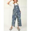 imagechouyatou Women 2025 Baggy Floral Denim Bib Overalls Jeans Casual Distressed Wide Leg Overall JumptuisBlue