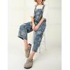 imagechouyatou Women 2025 Baggy Floral Denim Bib Overalls Jeans Casual Distressed Wide Leg Overall JumptuisBlue