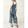 imagechouyatou Women 2025 Baggy Floral Denim Bib Overalls Jeans Casual Distressed Wide Leg Overall JumptuisBlue