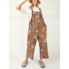 imagechouyatou Women 2025 Baggy Floral Denim Bib Overalls Jeans Casual Distressed Wide Leg Overall JumptuisBrown