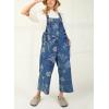 imagechouyatou Women 2025 Baggy Floral Denim Bib Overalls Jeans Casual Distressed Wide Leg Overall JumptuisDenim Blue