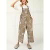 imagechouyatou Women 2025 Baggy Floral Denim Bib Overalls Jeans Casual Distressed Wide Leg Overall JumptuisKhaki